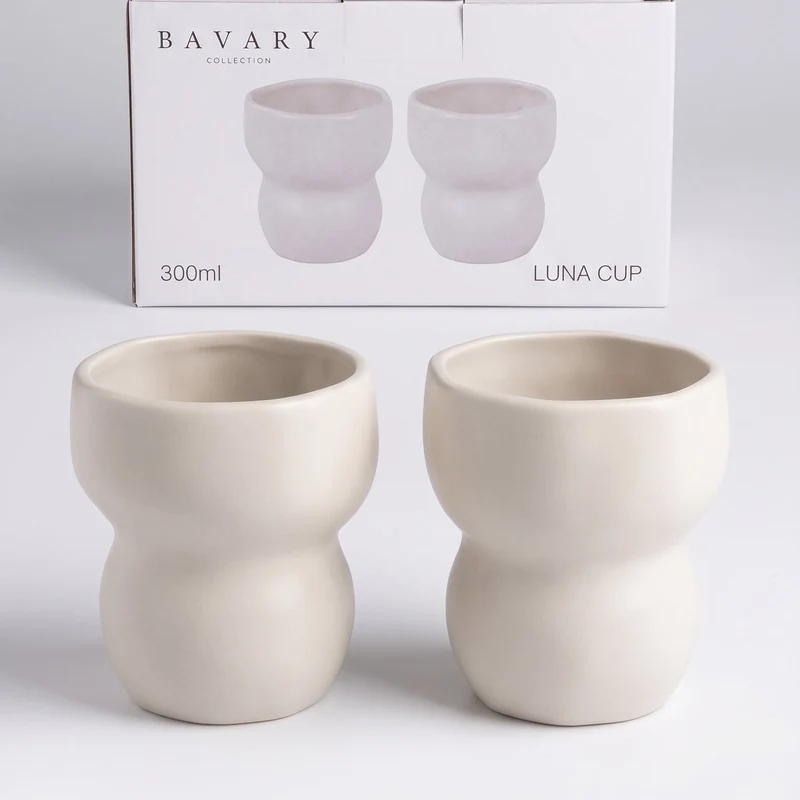 Bavary "Luna Cup" Mat Bej Kulpsuz Seramik Fincan / Kupa Seti – 2 Parça (2 x 300 ml)