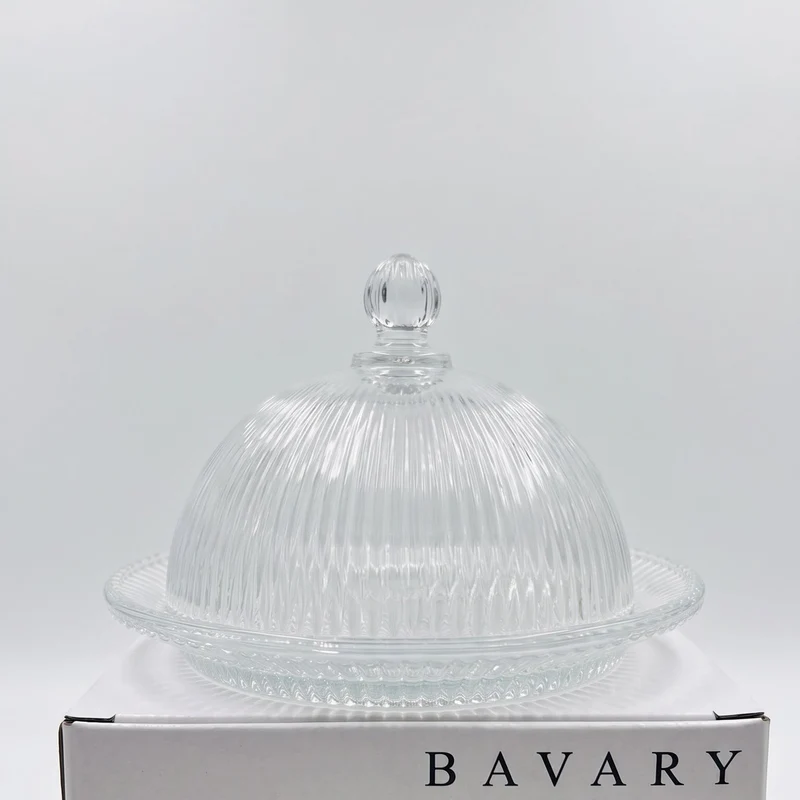 Bavary "Piramit" Çizgili Cam Fanuslu Sunum Tabağı (1 PCS)