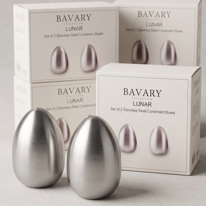Bavary "Lunar" Paslanmaz Çelik Yumurta Formlu Tuzluk & Karabiberlik Seti – 2 Parça