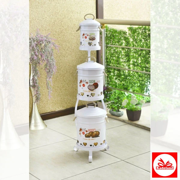 Patates-Soğan-Sarımsak Saklama Rafı 3 Katlı Standlı – Beyaz