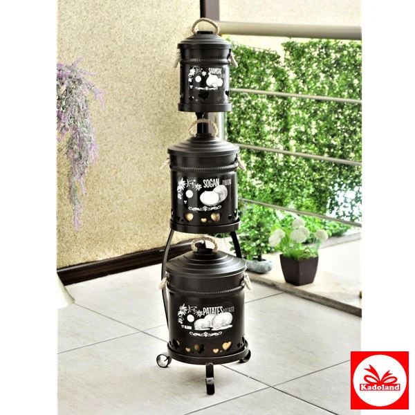 Patates-Soğan-Sarımsak Saklama Kovası 3'lü Set – Siyah-1040F