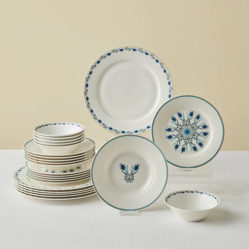 Karaca Forever Bone China İznik 6 Kişilik 24 Parça Yemek Takımı, Renkli
