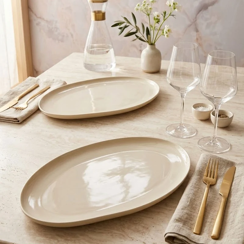 Bavary Oval Servis Tabağı – 2’li | Beige Capital