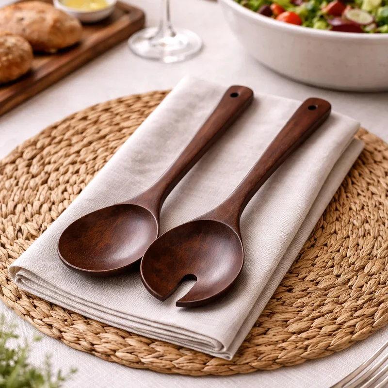 Bavary Akasya Ahşap Salata Servis Seti