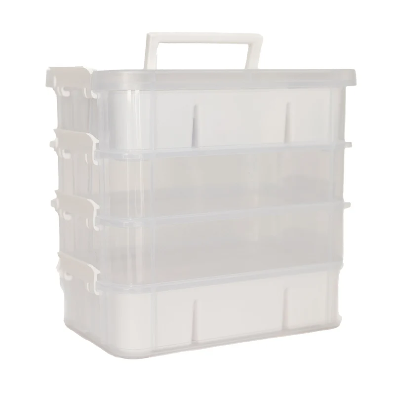 Everything Mary Clear 4-Tier Stackable Snap Box Storage – Plastic Craft Organizer for Sewing and DIY Supplies