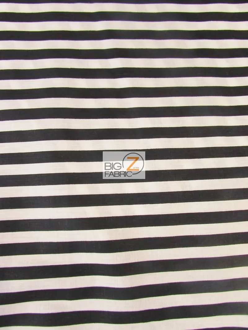 Poly Cotton 1/2 Inch Stripe Fabric / Black/White / Sold By The Yard