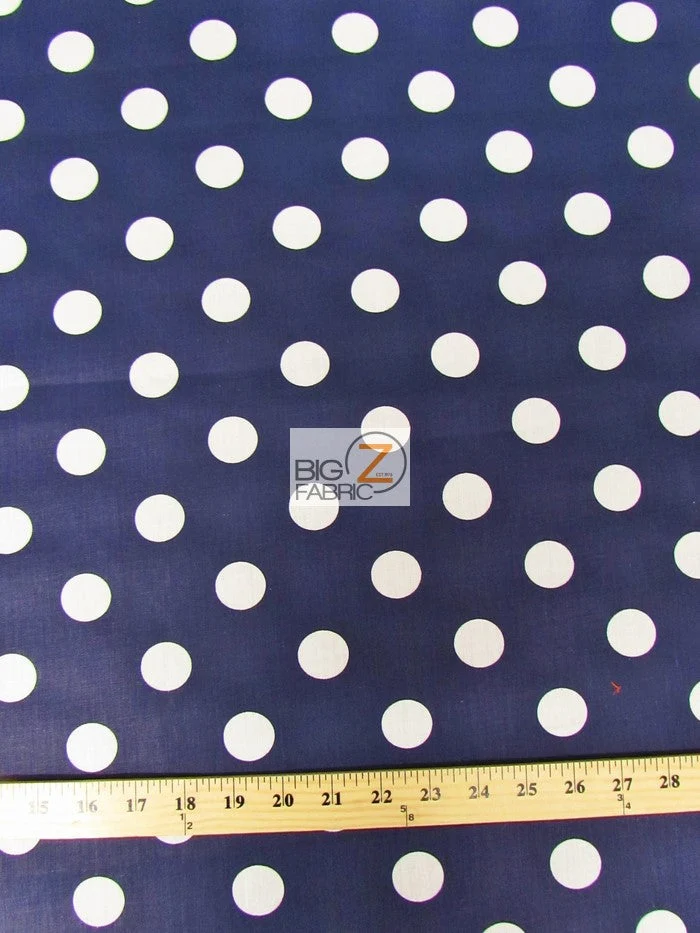 Poly Cotton Printed Fabric Big Polka Dots / Navy/White Dots / Sold By The Yard