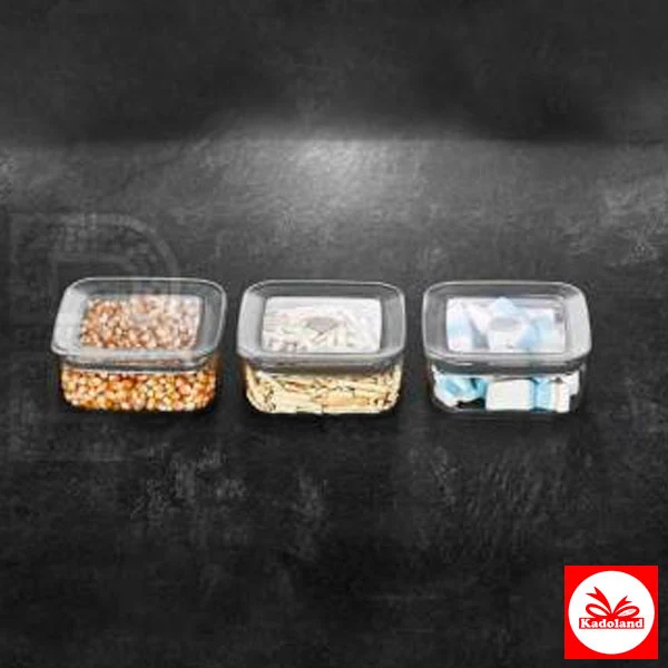 Vip Ahmet Sude Kare Saklama Kabı Seti 3x250 ml | Vp-261 | Voorraadpotten Set