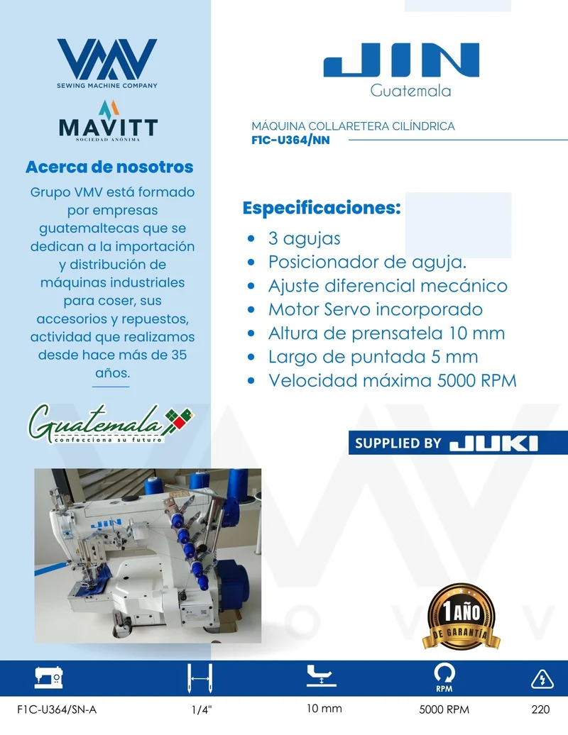 Máquina de coser collaretera Jin F1C-U364/NN