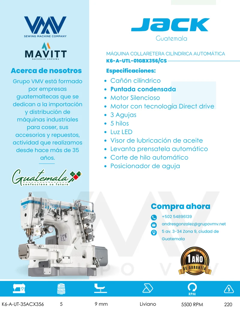 MÁQUINA DE COSER COLLARETERA JACK K6-A-UTL-01GBX356/CS
