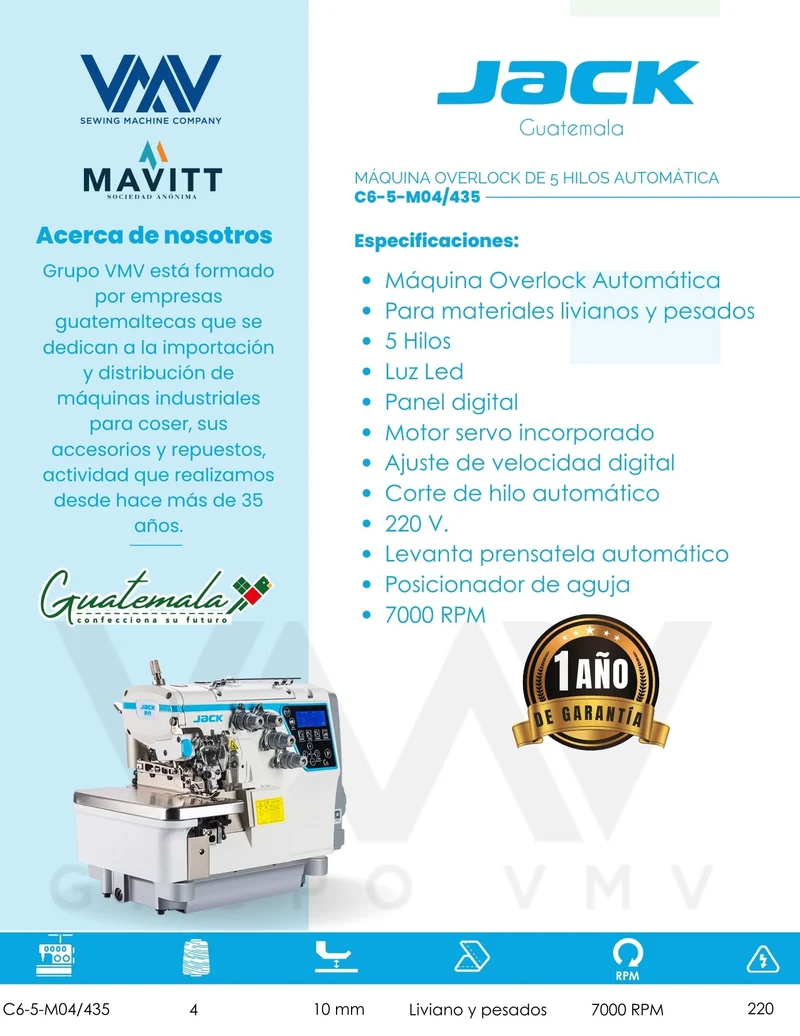 MÁQUINA DE COSER OVERLOCK JACK C6-5-M04/435