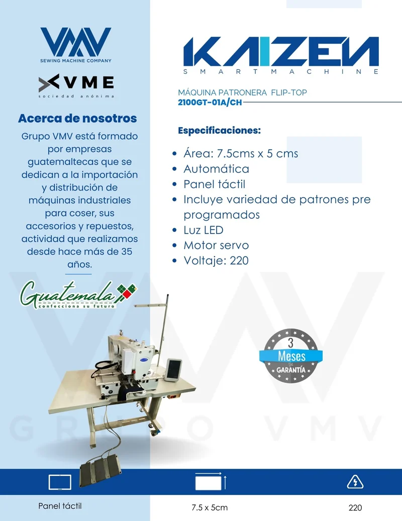 MÁQUINA DE COSER PATRONERA FLIP-TOP KAIZEN 2100GT-01A/CH
