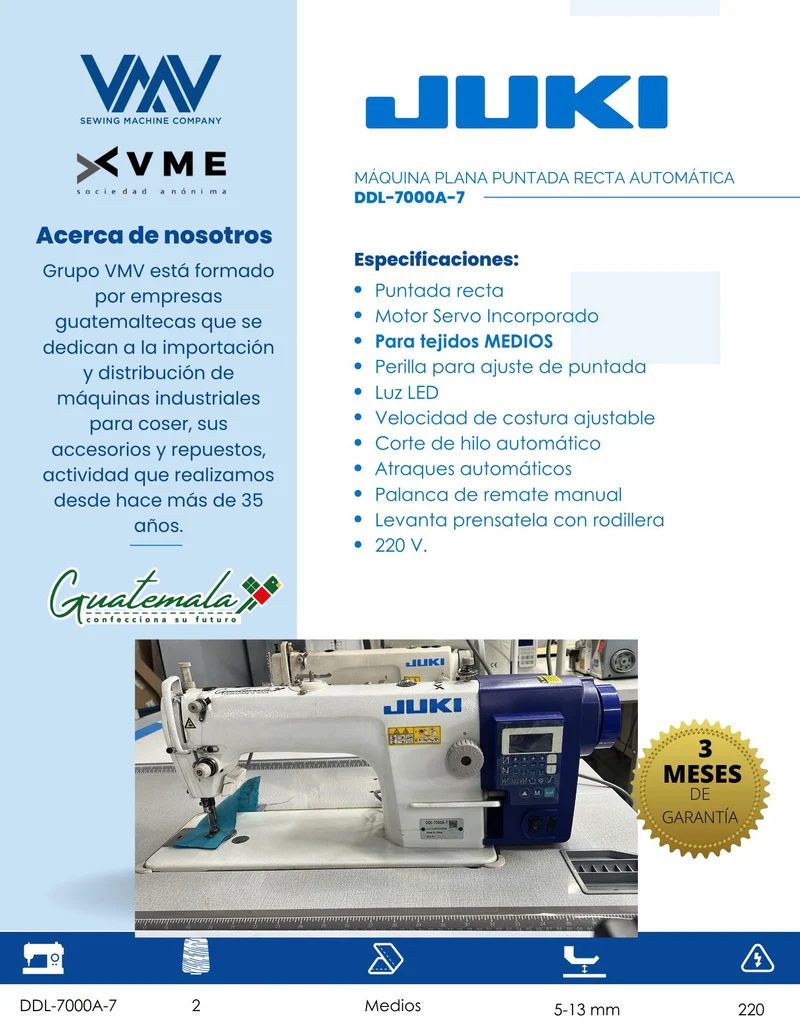 Máquina de coser plana puntada recta para tejidos Medios Juki 7000A-7
