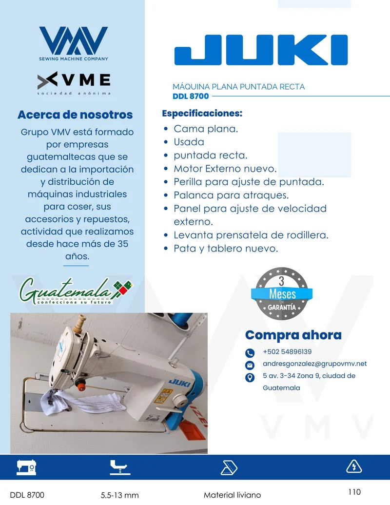 Máquina de coser plana puntada recta Juki DDL8700 Usada