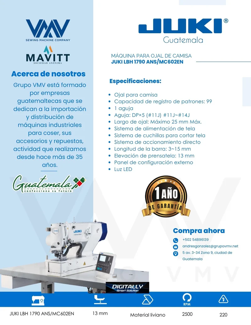 MAQUINA DE COSER PARA OJAL DE CAMISA JUKI LBH 1790 ANS/MC602EN