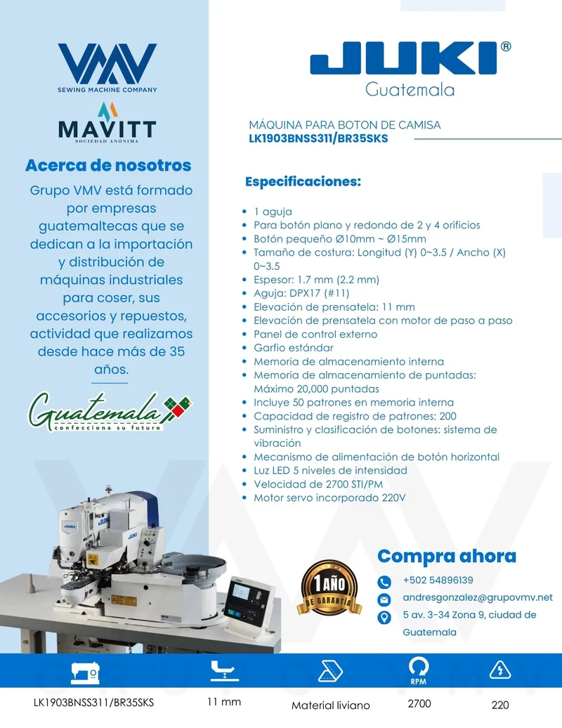 MÁQUINA DE COSER DE BOTÓN ROBÓTICA JUKI LK1903BNSS311/BR35SKS