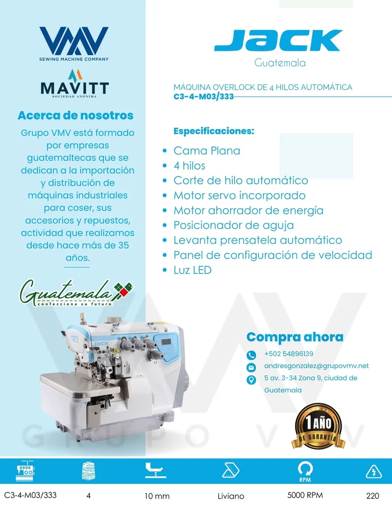 MÁQUINA OVERLOCK DE 4 HILOS AUTOMÁTICA C3-4-M03/333