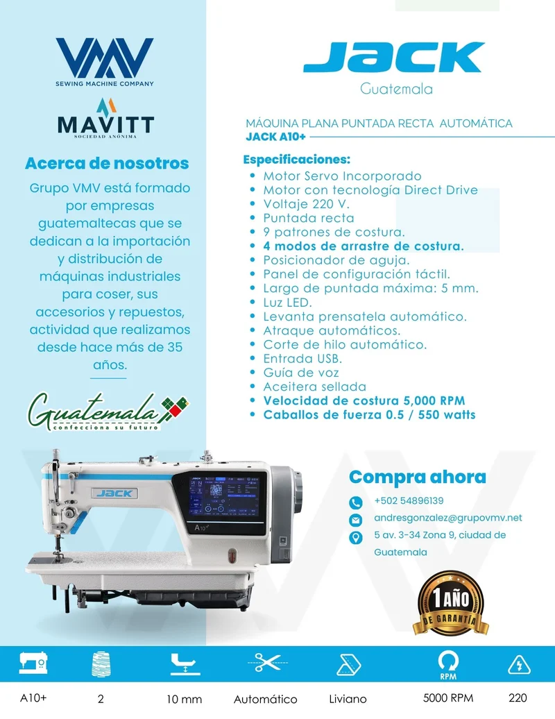 MÁQUINA DE COSER PLANA PUNTADA RECTA AUTOMÁTICA JACK A10+