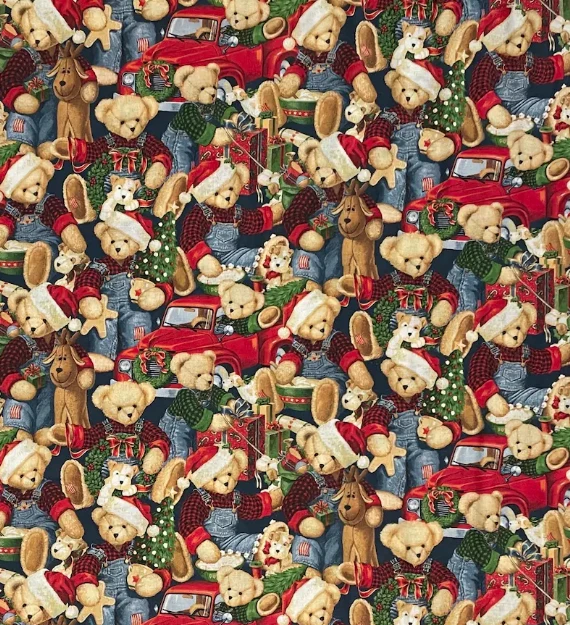 Christmas Blue Jean Teddy 100% Cotton Fabric Price per Yard