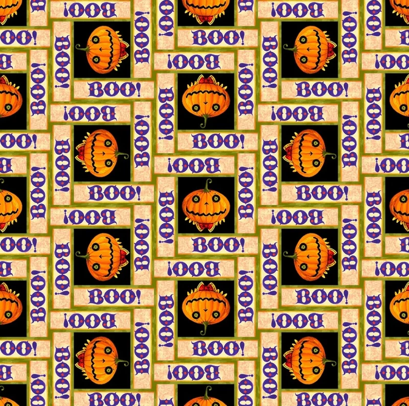 Halloween Pumpkins with Boo Orange 100% Cotton Fabric Price per Yard