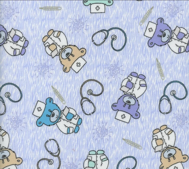 FLANNEL Doctor Teddy on Blue Baby 100% Cotton Price per Yard