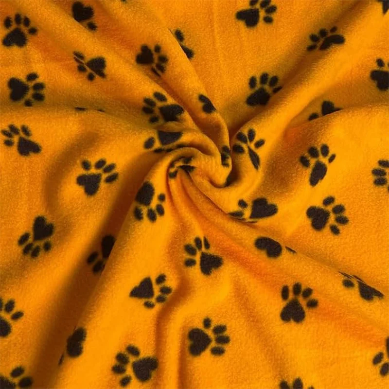 Polar Fleece Fabric Yellow Paw Print- Sold by the Yard