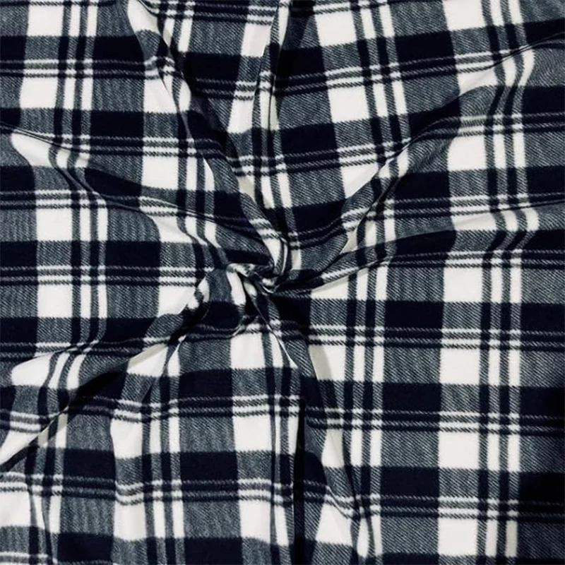 Polar Fleece Fabric Black Plaid- Sold by the Yard