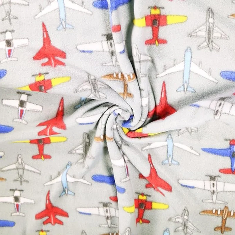 Polar Fleece Fabric Gray Airplanes- Sold by the Yard