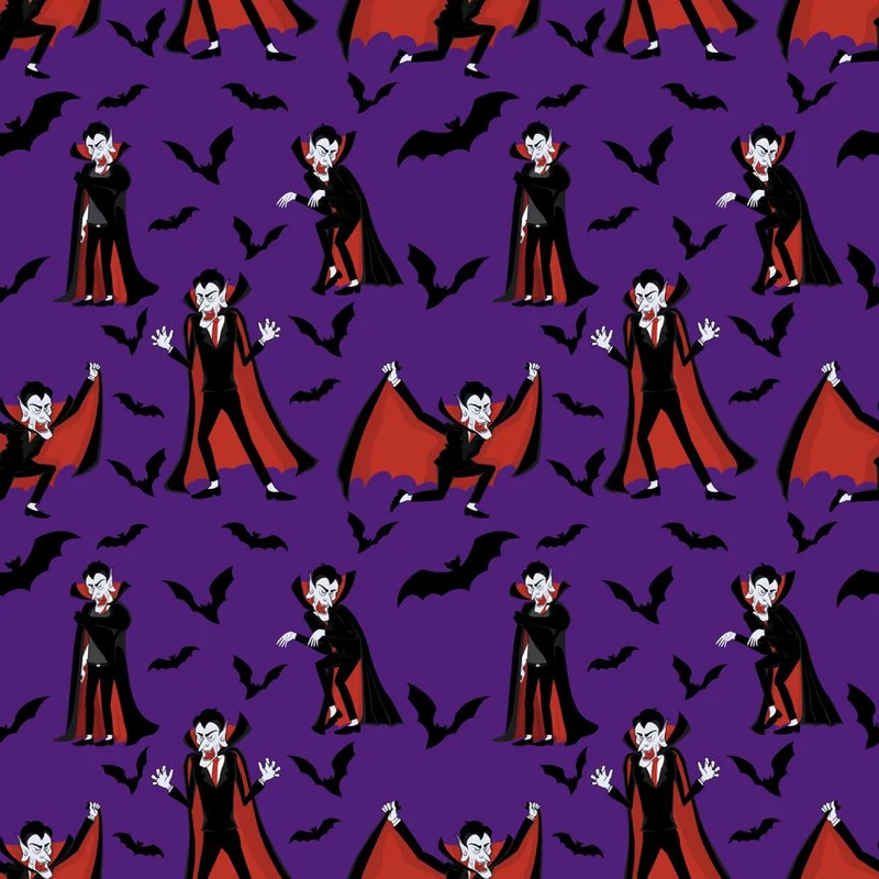 Halloween Dracula Vampire on Purple 100% Cotton Fabric