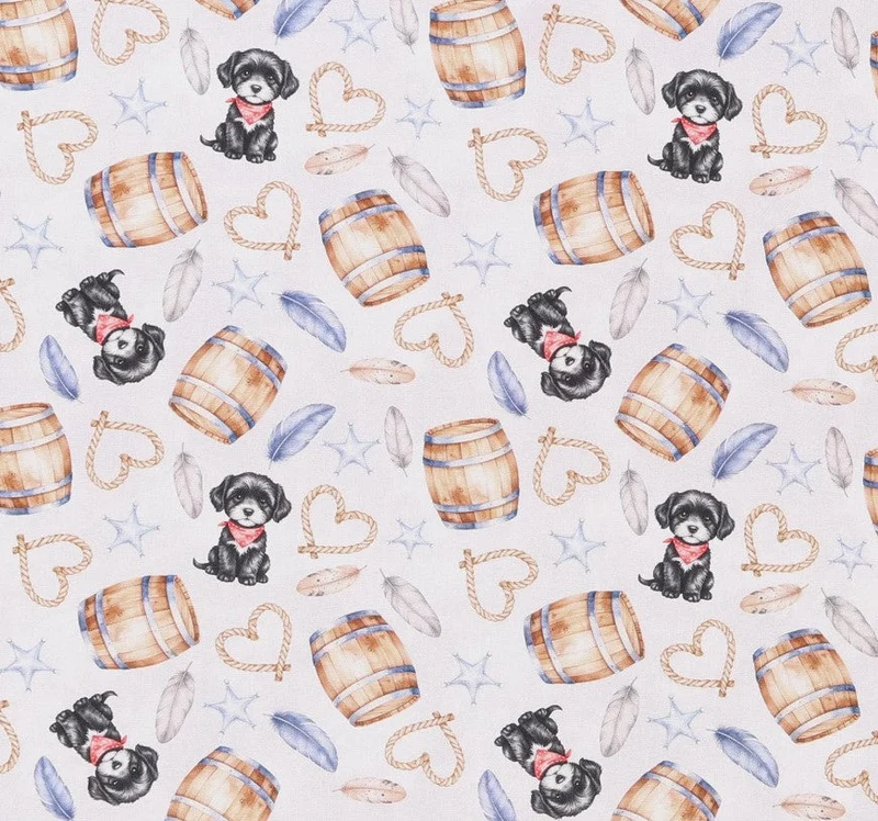 Tossed Dogs Puppies Western Icons on Grey 100% Cotton Price per Yard Novelty
