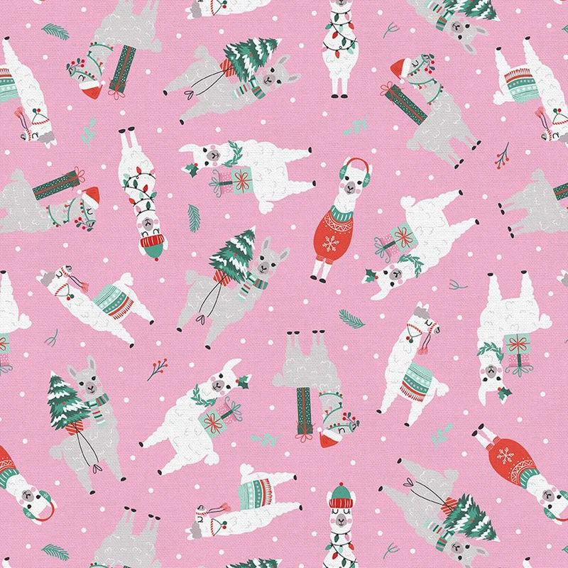 Winter Llamas on Pink