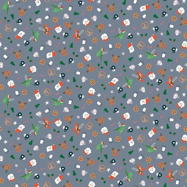 Christmas Santas Colony Icons on Blue 100% Cotton Price per Yard