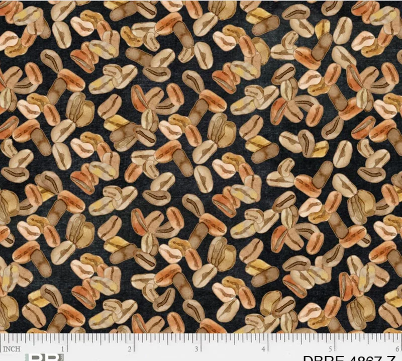 Coffee Beans Deja Brew on Brown by 100% Cotton Novelty Price per Yard