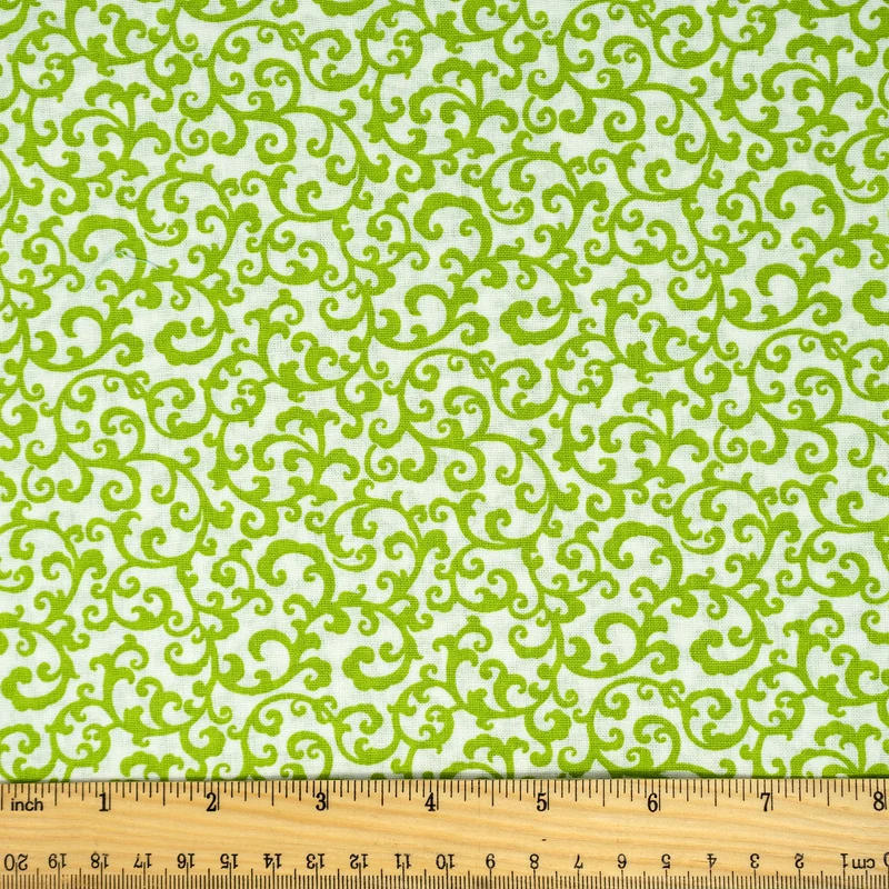 Stitch & Sparkle 100% Cotton, 44" Wide, Cut by the Yard, Mini Scroll Lime