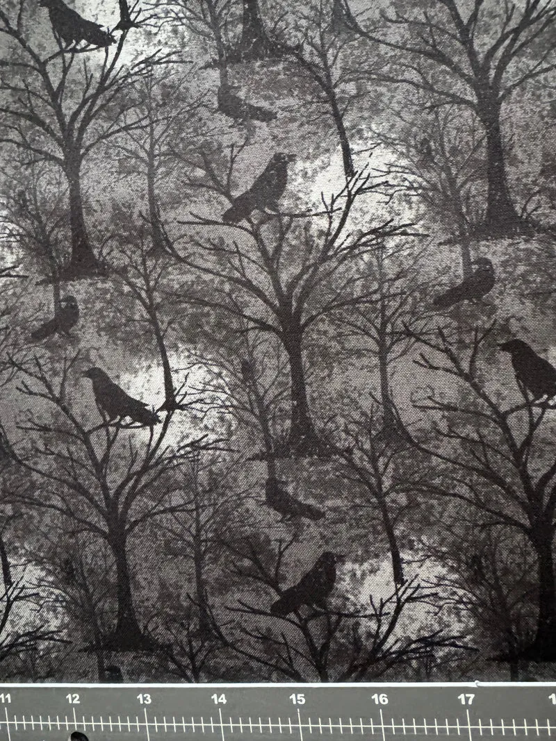 Halloween Crows on Dead Trees on Gray
