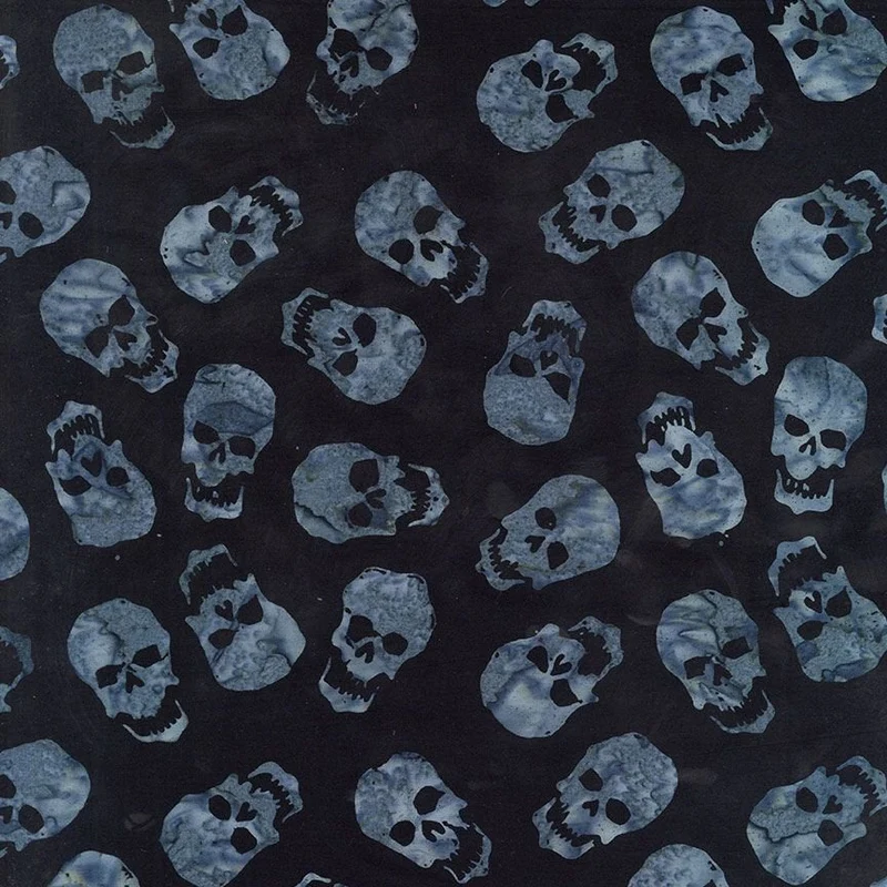 Halloween Batik Gray Skulls on Black Tonga