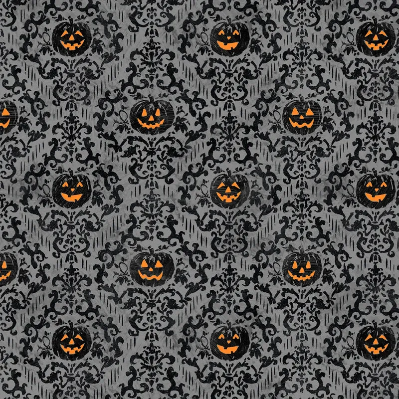 Halloween Pumpkin Damask on Gray