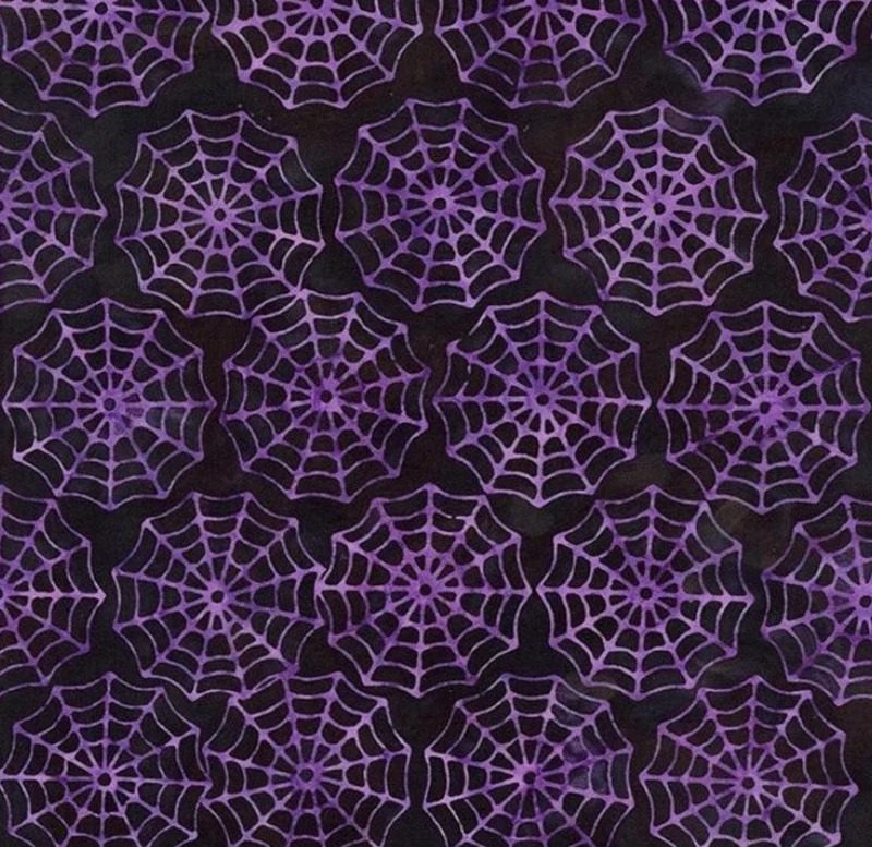 Halloween Batik Purple Spider Webs on Black Tonga