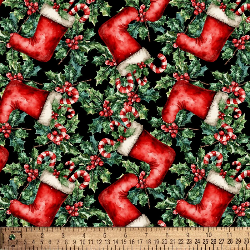 Christmas Santa Boots Candy Canes on Black