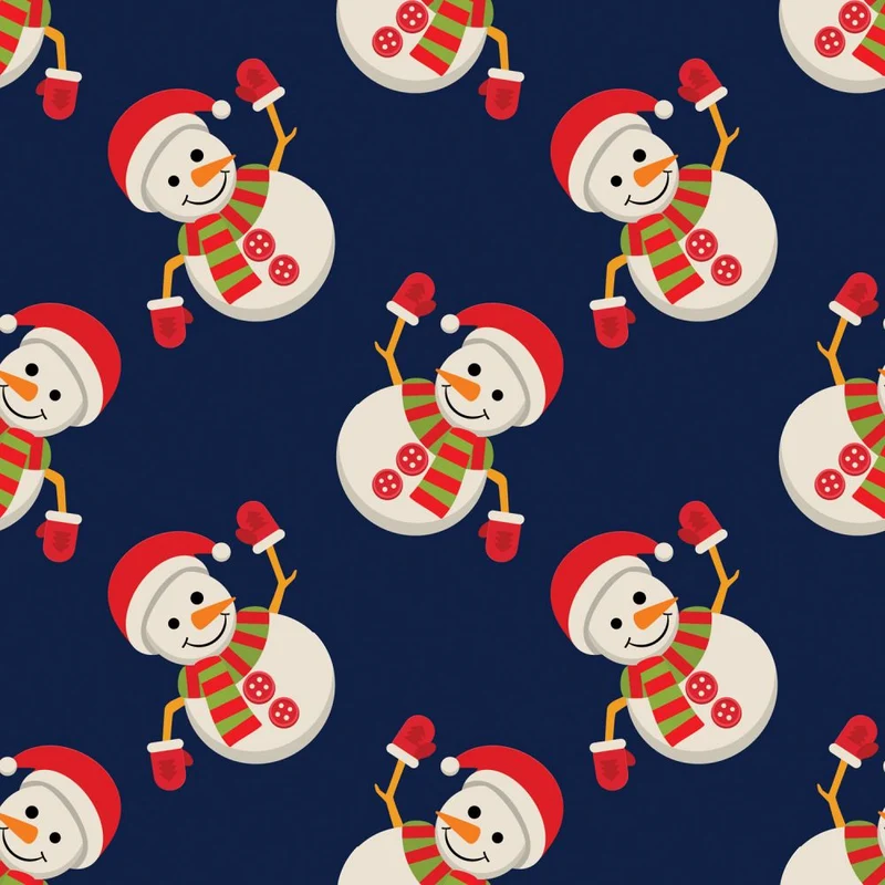 Christmas Waving Snowmen on Blue 100% Cotton