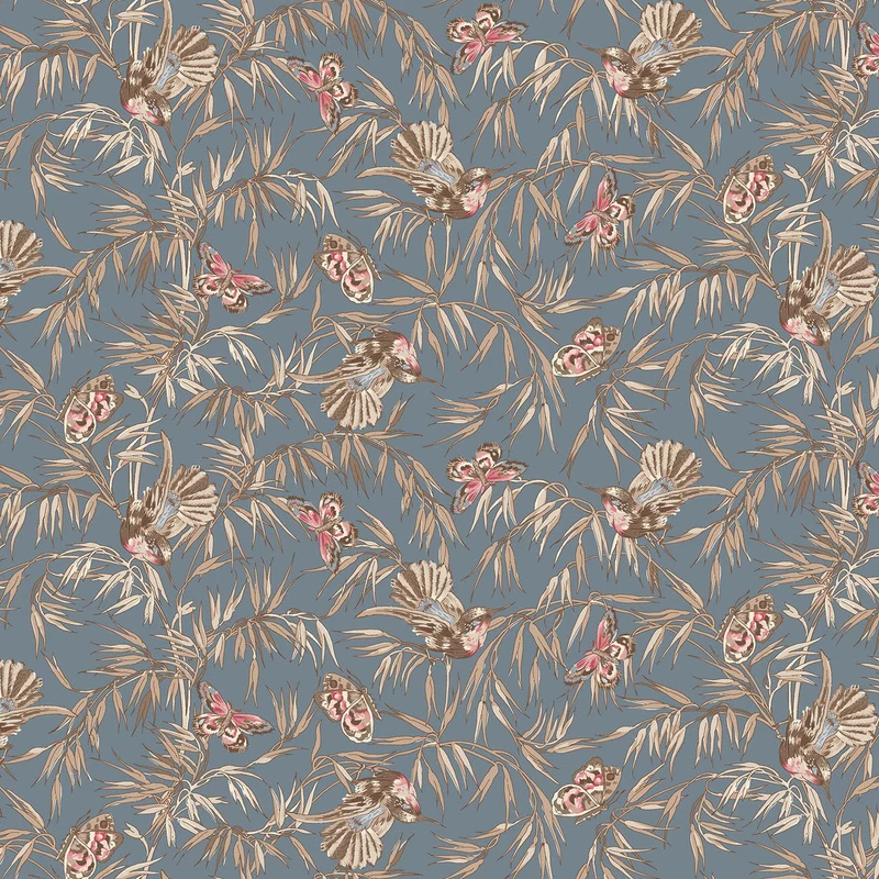 Birds and Butterflies Blue Meadow Blush 43"/44" Cotton Fabric Per Yard