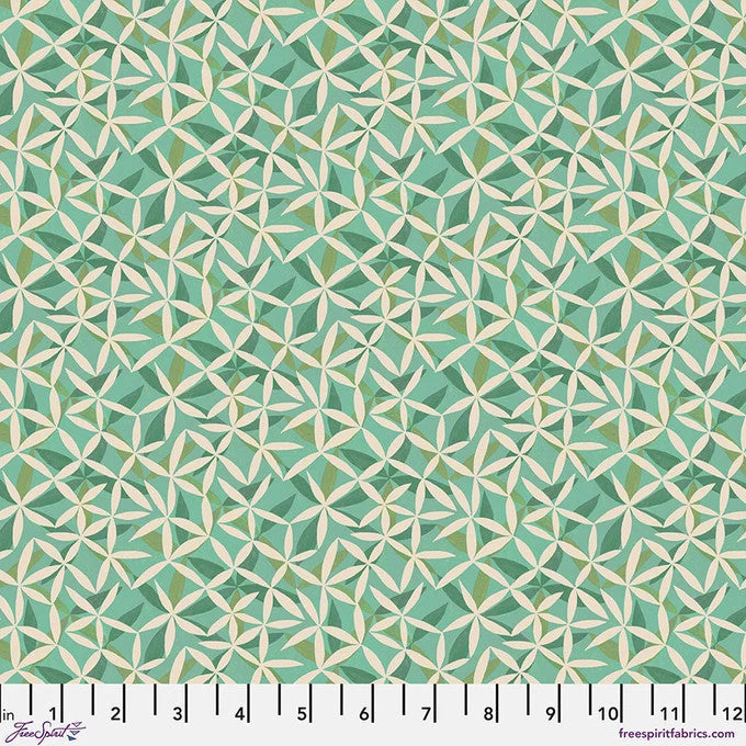 Star Flower Dance Green Flourish And Bloom 44"/45" Cotton Fabric Per Yard