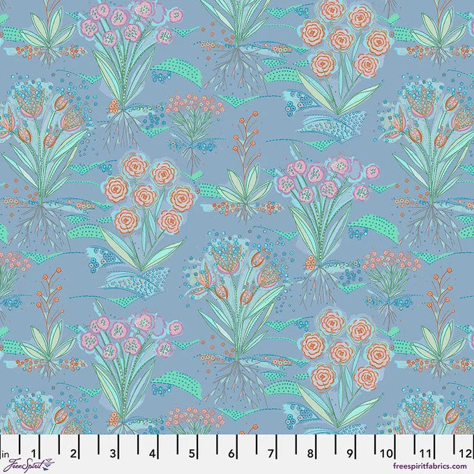 Flourish And Bloom Garden Periwinkle 44"/45" Cotton Fabric Per Yard