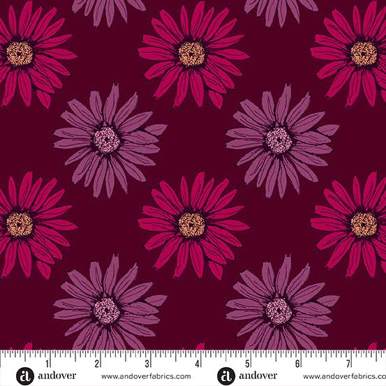 Nancy Rink Mystic Meadow Daisy Red 108" Cotton Wideback Fabric per yard