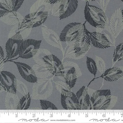 Dark Blue Arabesque Palm Dusk Cotton 44"/45" Fabric Per Yard