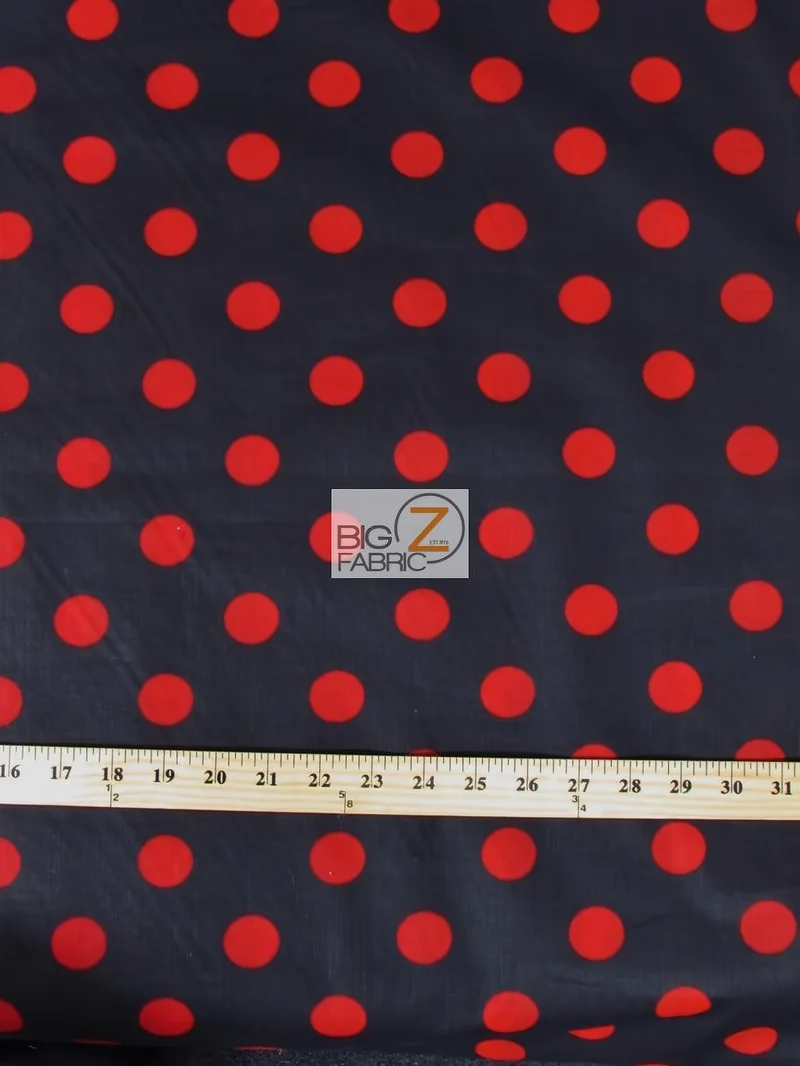 Poly Cotton Printed Fabric Big Polka Dots / Black/Red Dots / Sold By The Yard