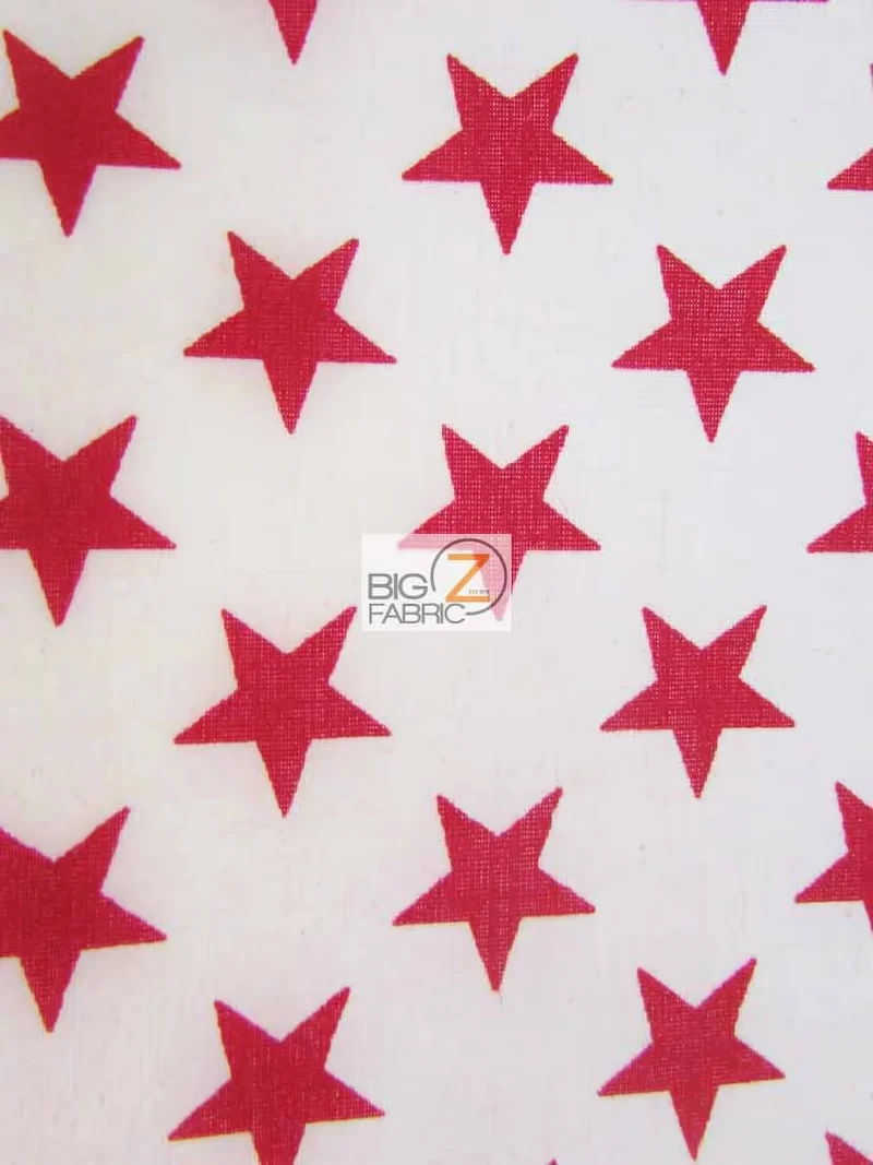 Stars White/Red Cotton Polyester Fabric