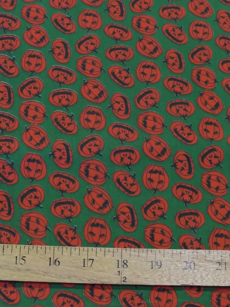 Halloween Pumpkins Green Poly Cotton Fabric