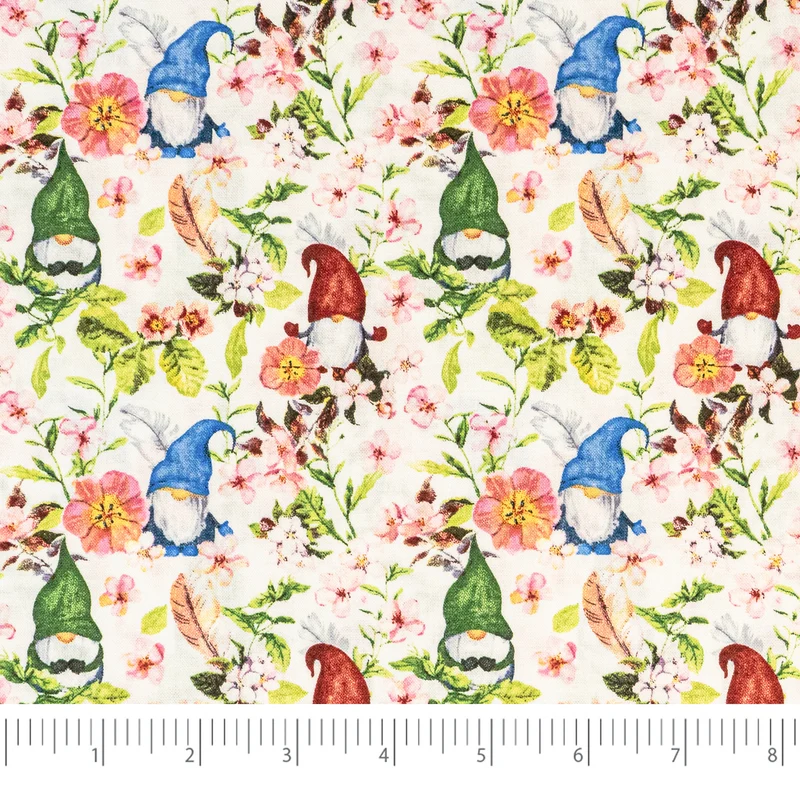SINGER® Fabric, 100% Cotton, 44 Inch Wide, Springtime Gnomes White, Cut by the Yard