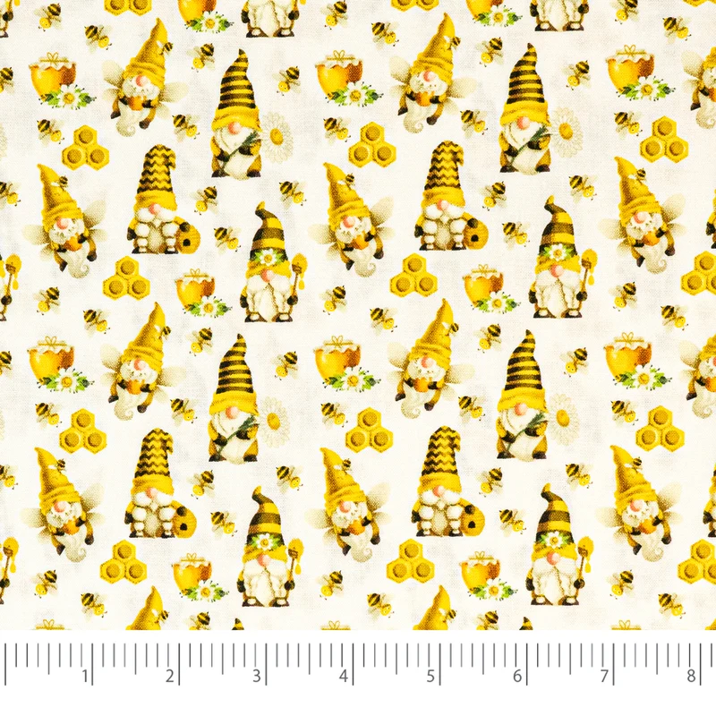 SINGER® Fabric, 100% Cotton, 44 Inch Wide, Bee Gnomes White, Cut by the Yard